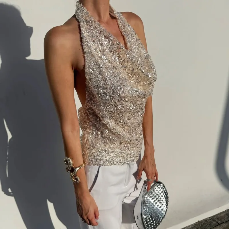 Street Fashion Look - Fashion Glitter Sequins Camisole Hot Girl