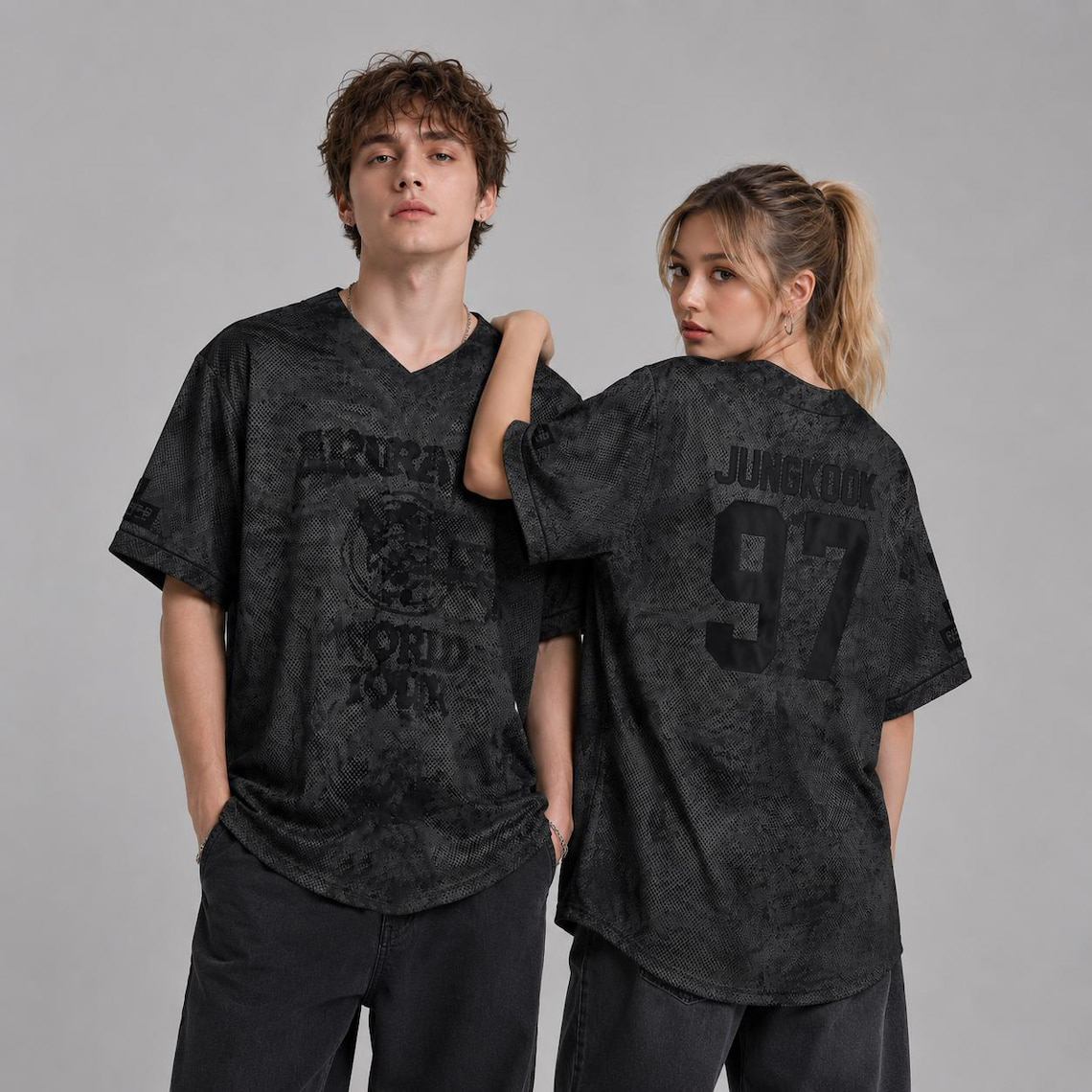 Mesh Top Layering - BTS Jungkook 97 Print V Neck