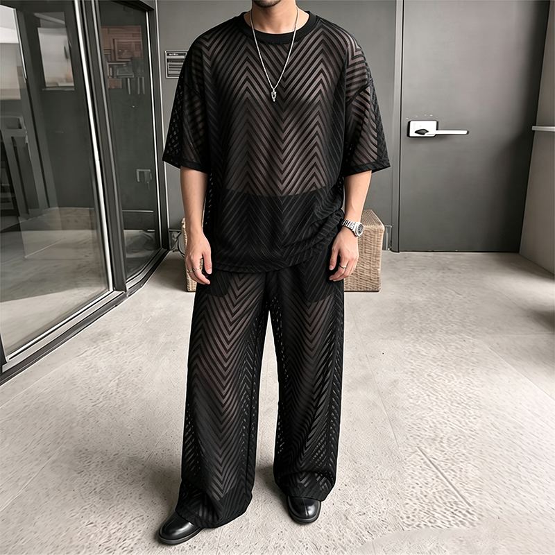 Street Fashion Tshirt - INCERUN Men's Sets See Through Mesh