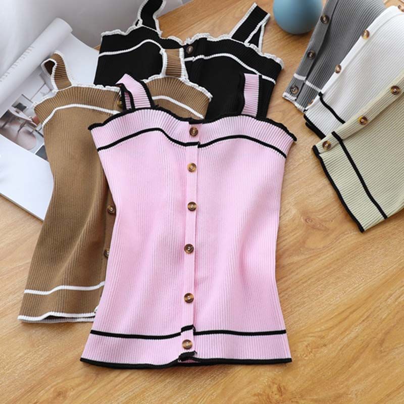 New Knit Tank Top Button Crop  - Street Fashion Style Youtube recension och pris