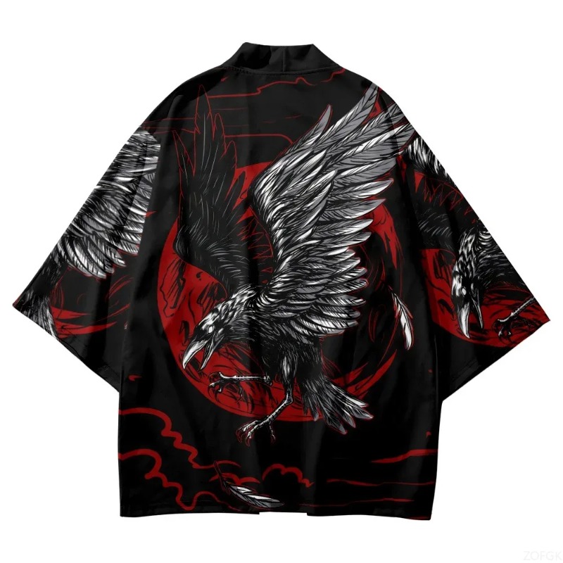 Fashion Crow Printed Open Fron - Street Fashion Kimono recension och pris