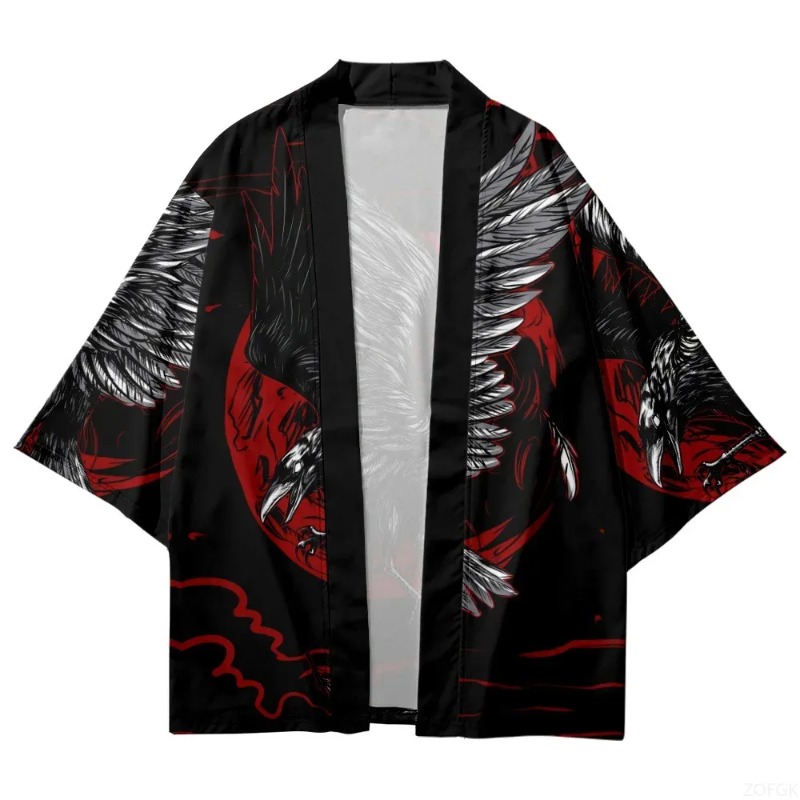 Fashion Crow Printed Open Fron - Street Fashion Kimono recension och pris