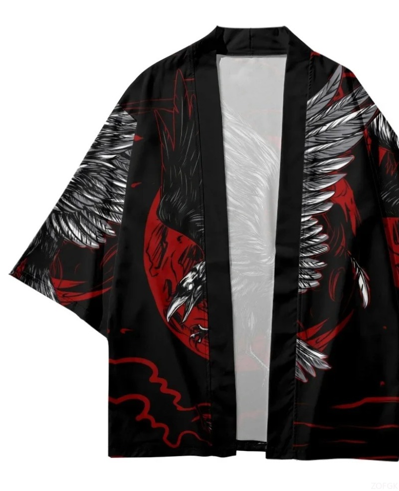 Fashion Crow Printed Open Fron - Street Fashion Kimono recension och pris