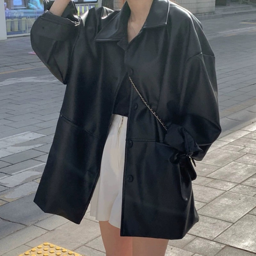 Fashion Women Faux Leather Jac - Korean Street Fashion Female recension och pris