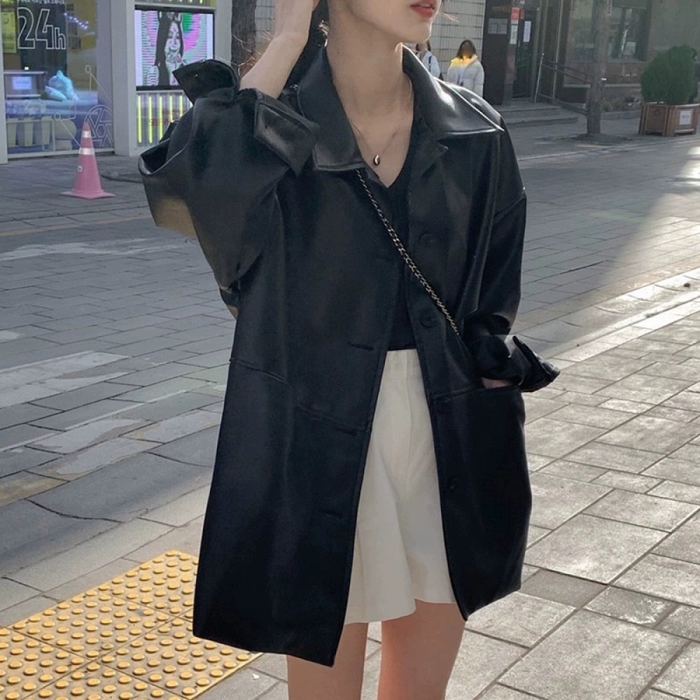 Fashion Women Faux Leather Jac - Korean Street Fashion Female recension och pris