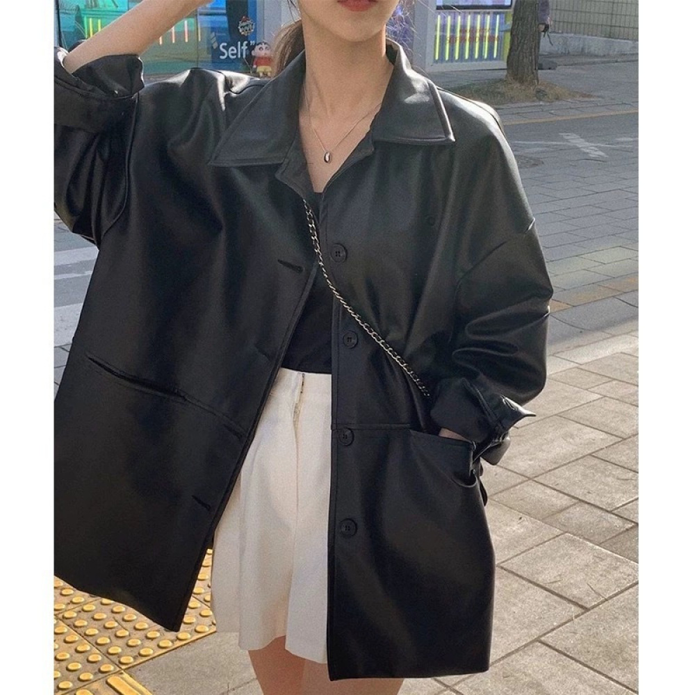 Fashion Women Faux Leather Jac - Korean Street Fashion Female recension och pris