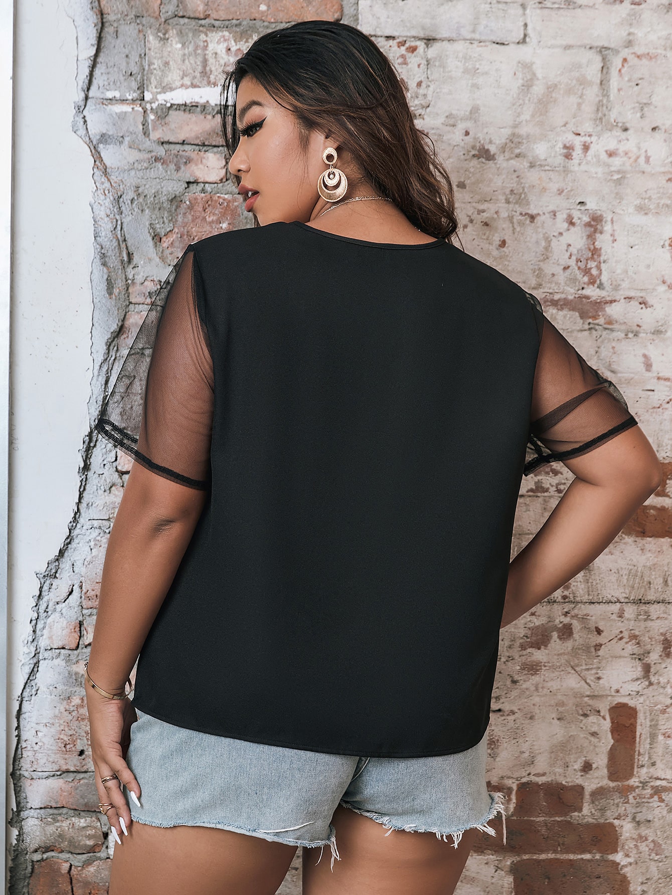 Plus Size Women Color Block Bl - Mesh Top Layering recension och pris