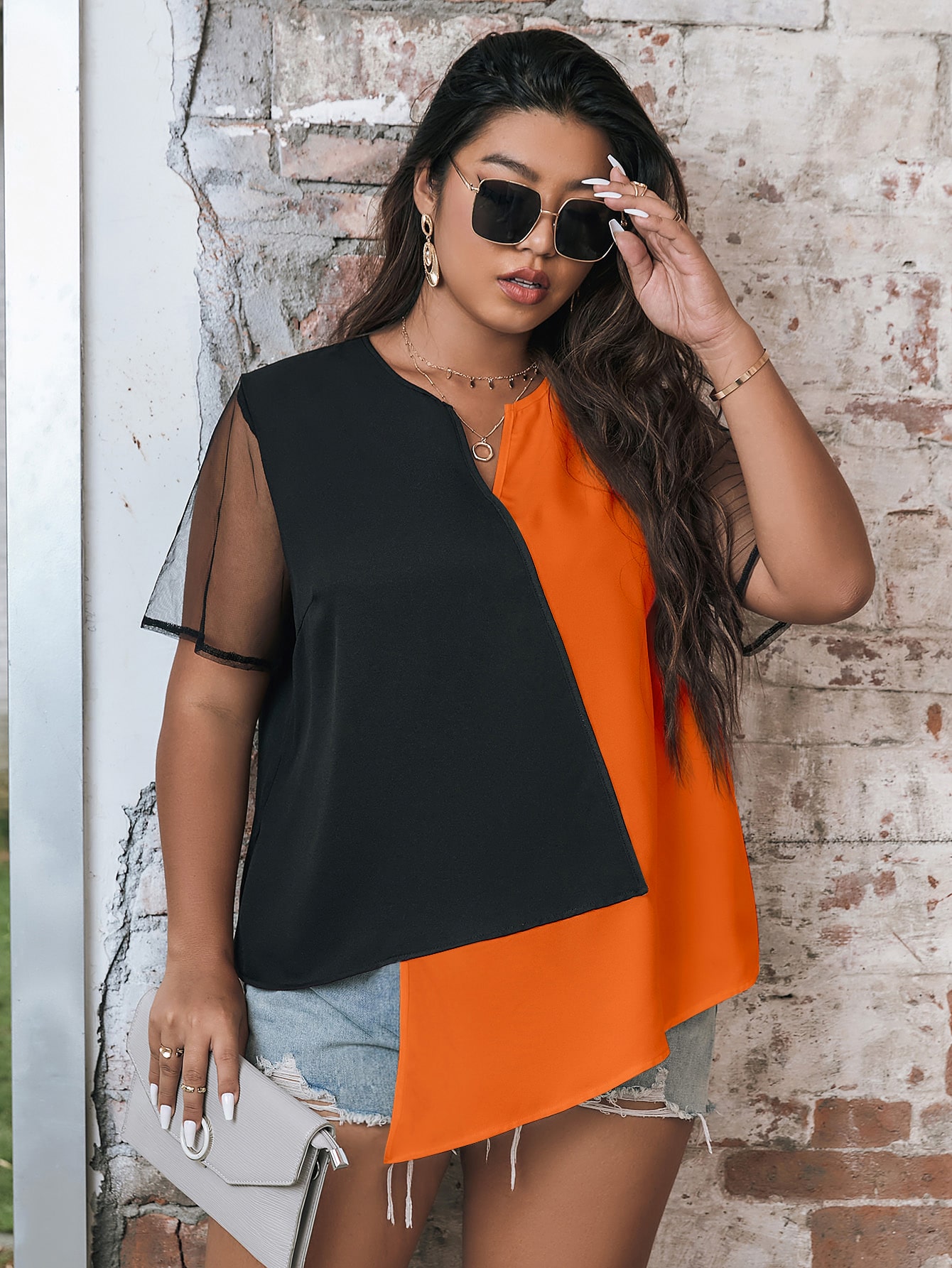 Plus Size Women Color Block Bl - Mesh Top Layering recension och pris