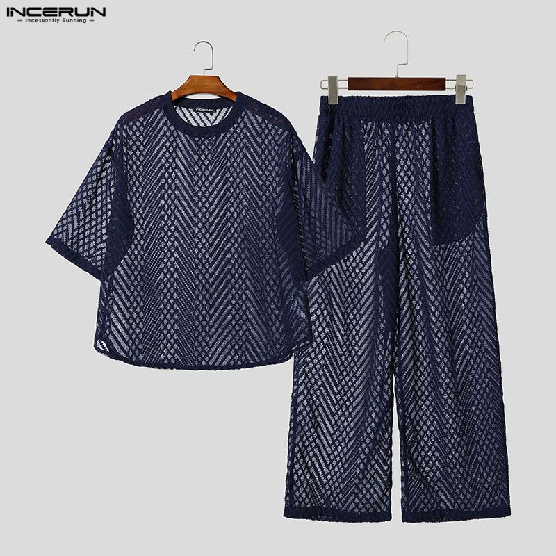 INCERUN Men's Sets See Through - Street Fashion Tshirt recension och pris
