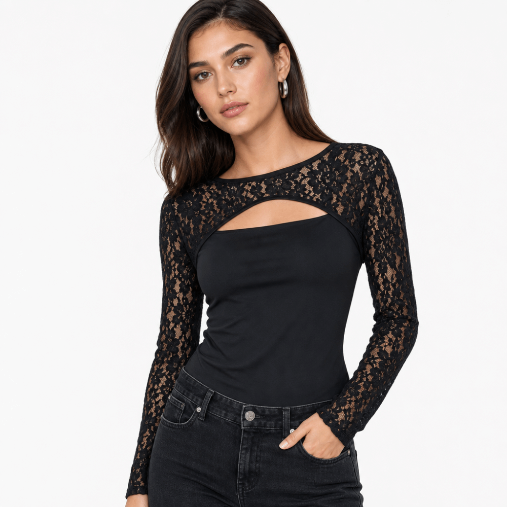 Stylish Solid Color Lace Long  - Mesh Top Layering recension och pris