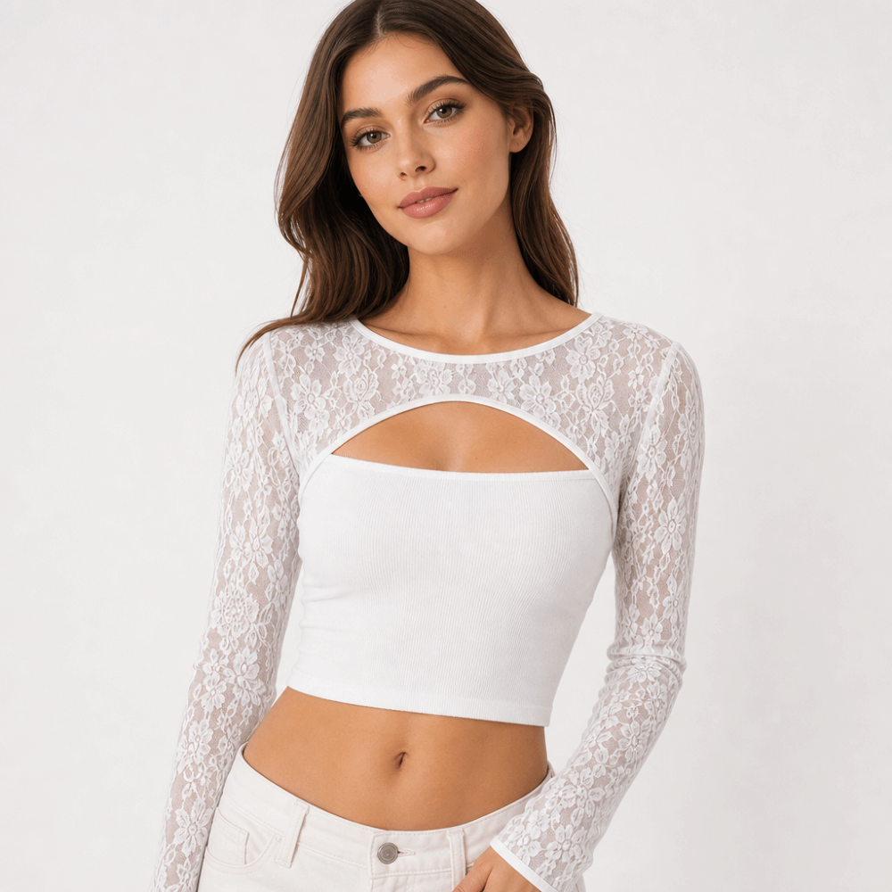 Stylish Solid Color Lace Long  - Mesh Top Layering recension och pris